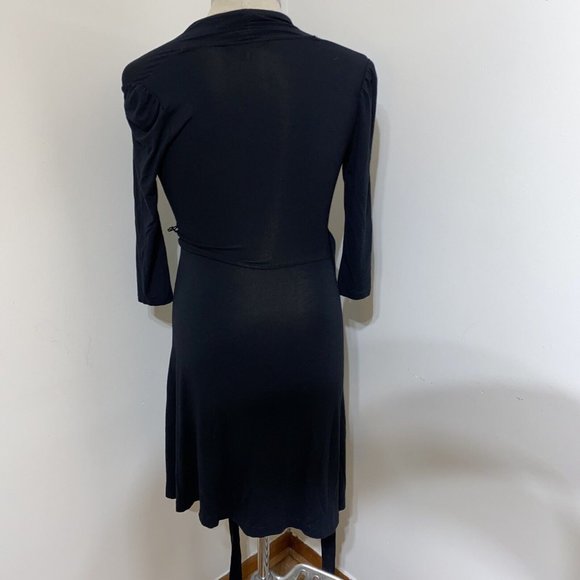 Banana Republic Black Dress Size XS  Wrap Look V Neck Midi 3/4 Sleeve Tie Waist - Picture 4 of 8